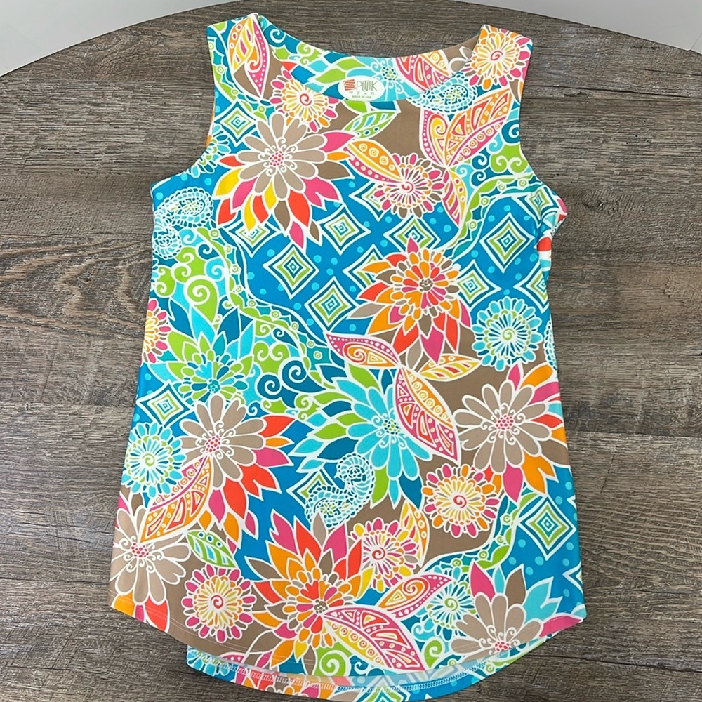 Spunk Wear Women’s Bright Floral Tank Top Size Small